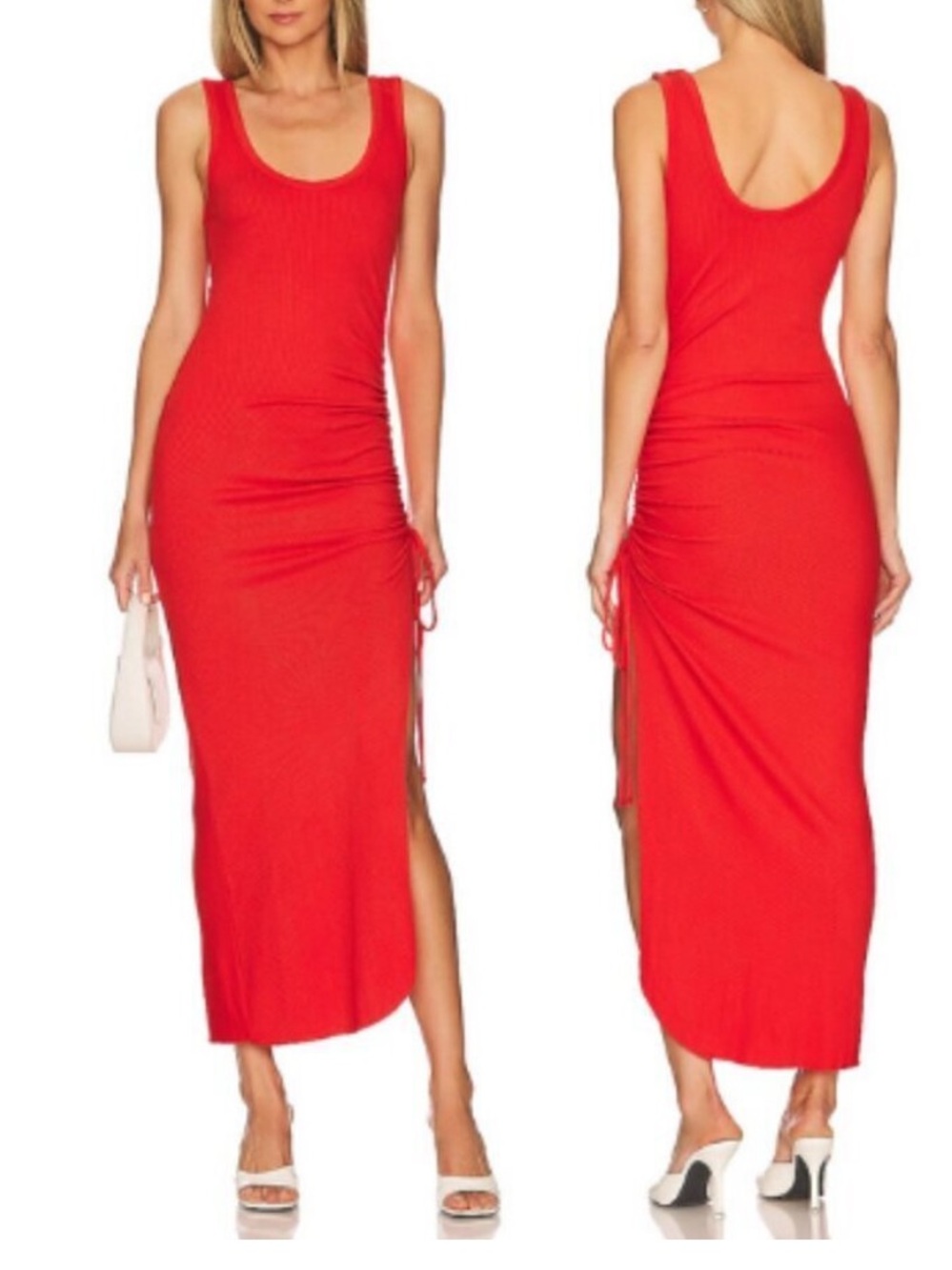 The Range Alloy Rib Cinched Midi Dress Fuego Red Size S 8880